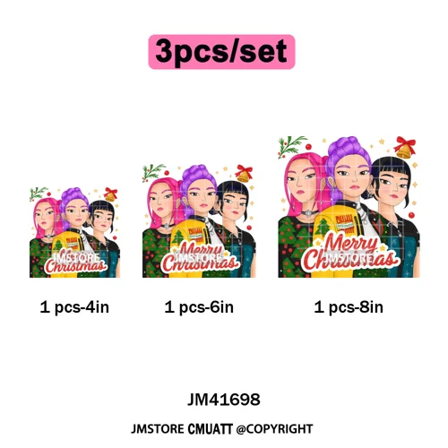Merry Christmas Kpop Music Band Group Character Xmas Festive Love Iron on DTF Transfers Stickers Ready to Press for Clothes Bags