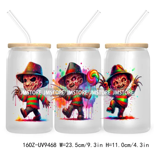 Watercolor Cartoon Halloween Spooky UV DTF Sticker For 16OZ Libbey Glass Cup Can Wrap Transfer Stickers Custom Labels DIY Logo