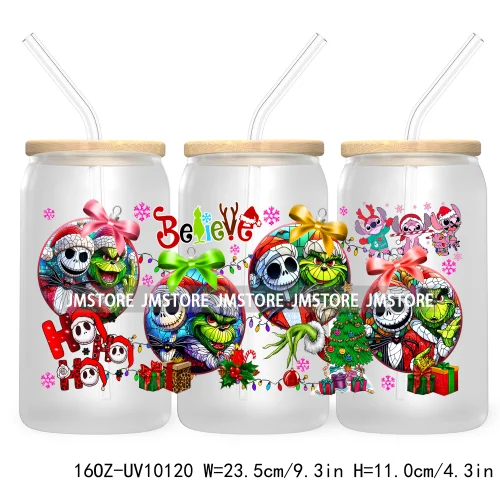 Funny Christmas Green Baby Character UV DTF Sticker For 16OZ Libbey Glass Cup Can Wrap Transfer Stickers Custom Labels DIY Logo