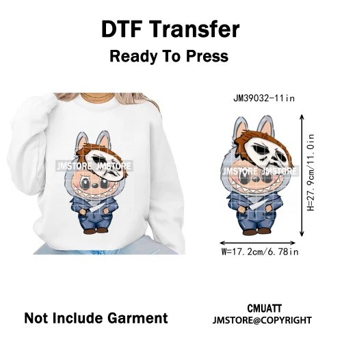 Horror Movie Character Cartoon Dolls Halloween Printing Iron on DTF Washable Transfers Stickers Ready to Press for Clothes Bags