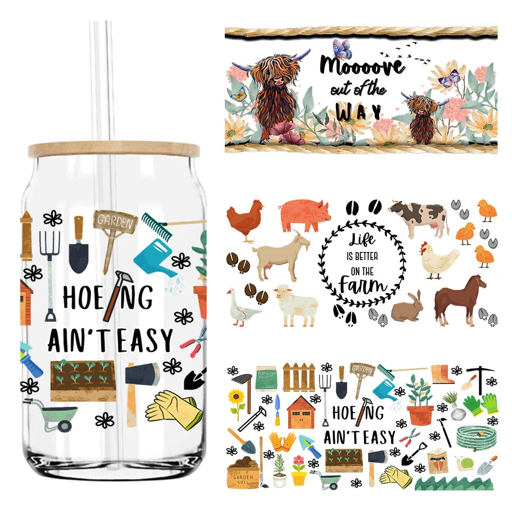 Western Farm Life Animals 16OZ UV DTF Cup Wrap Transfers Stickers Custom Labels DIY Durable Waterproof Logo For Libbey Glass Can