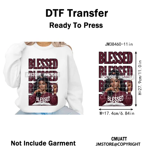 Pray Jesus Faith Trust Black Woman Religious Blessed Thermal Designs Iron on DTF Transfers Stickers Ready to Press for Clothes
