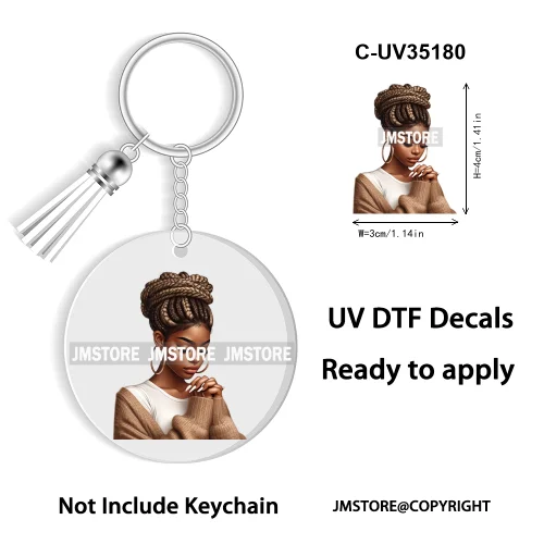 Christian Jesus God Pray Afro Girl UV DTF Decal Round Keychain Ready To Apply WaterProof Transfer Stickers For Circle Keychain