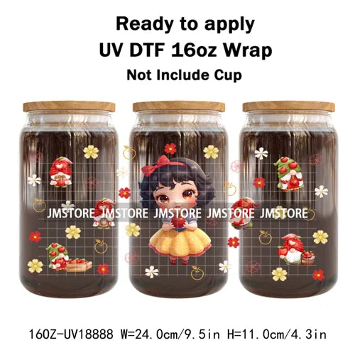Baby Princess Cartoon Flowers Butterfly 16OZ UV DTF Cup Wraps Ready To Apply Waterproof Transfer Stickers For Libbey Glass Can