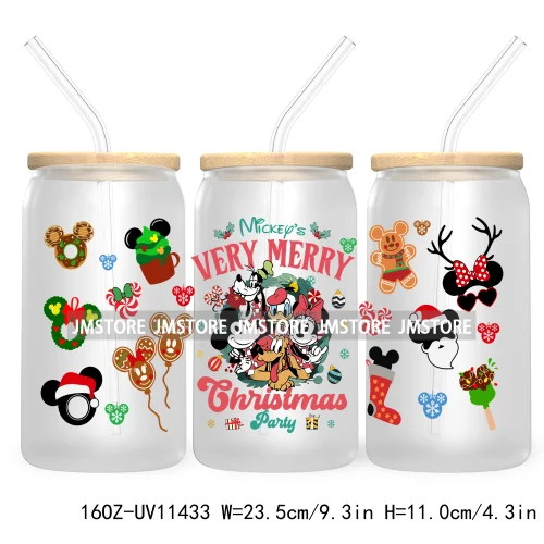 Merry Christmas Cartoon Couple 16OZ UV DTF Cup Wrap Ready To Apply For Libbey Glass Can Cup Tumbler Gingerbread Candy Cane Mouse