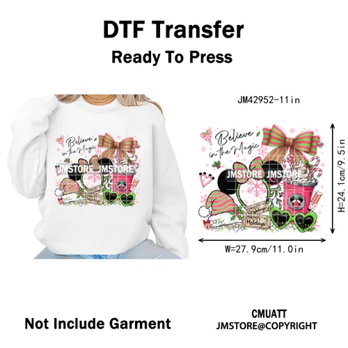 Cartoon Holiday Mouse Gingerbread Baking Christmas Tis The Season Iron on DTF Heat Transfers Stickers Ready to Press for Clothes