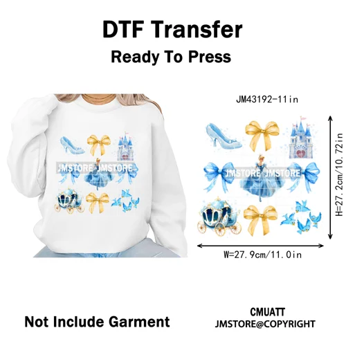 Colorful Girly Coquette Cartoon Princess Family Trip Iron on Washable DTF Heat Transfers Stickers Ready to Press for Clothing