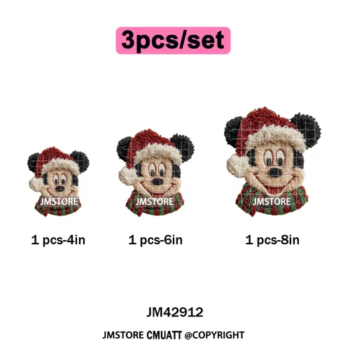 Scarf Christmas Cartoon Movie Mouse Friends Faux Yarn Embroidery Iron on DTF Transfers Stickers Ready to Press for Sweatshirts