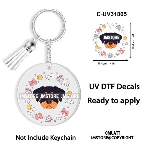 Dog Pet Mom Flower Bow Frame High Quality WaterProof Ready To Apply UV DTF Stickers For Round Circle Acrylic Keychain Keyring
