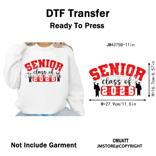 High School Senior Year Class of 2026 My First Last Day Iron on Washable DTF Heat Transfers Stickers Ready to Press for Hoodies