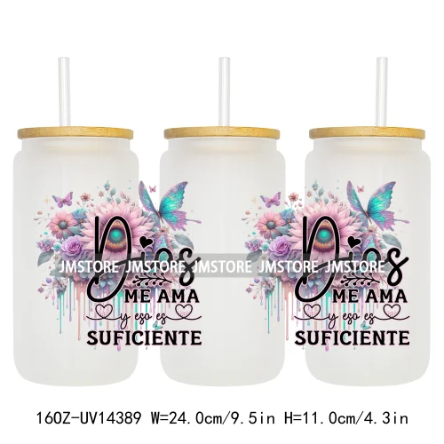 Girl Floral Spanish Religious 16OZ UV DTF Cup Wraps Ready To Apply Waterproof Transfer Stickers For Libbey Glass Can Tumbler