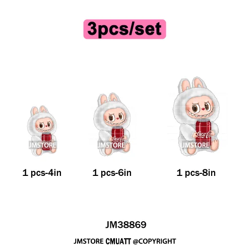 Coquette Bow Monster Doll Drinking Soda Bottle Thermal Printing Iron on DTF Washable Transfer Sticker Ready to Press for Clothes