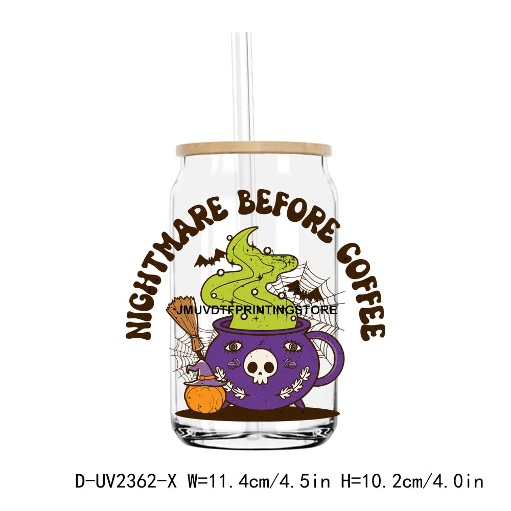 Retro Nightmare Before Coffee UV DTF Transfers Stickers Decals For Libbey Cold Cups Mugs Tumbler Waterproof DIY Craft