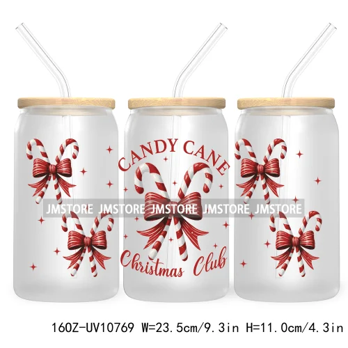 Christmas Highland Cow Coquette Bow 16OZ UV DTF Cup Wrap Waterproof Transfer Stickers For Libbey Glass Can Christmas Gingerbread