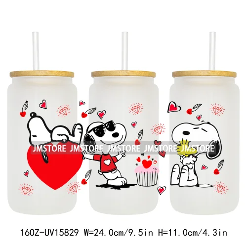 Cartoon Dog Valentine's Day UV DTF Stickers Ready to Transfer Cup Wrap Custom Labels DIY Craft For Libbey Glass Can Mug Tumbler