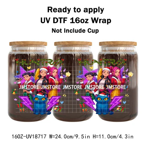 Demon Hunters Kpop Christmas Party UV DTF Stickers Ready To Apply Cup Wrap Durable Custom Prints DIY Craft For Libbey Can Glass