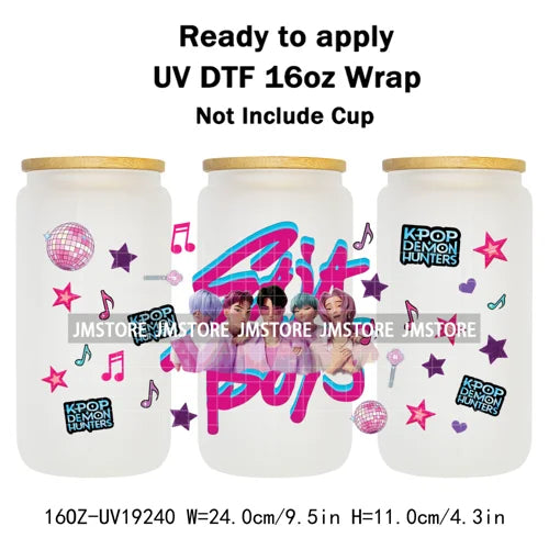 Kpop Saja Boys Bands Demon Hunter UV DTF Wraps Transfer Sticker Selfadhesive Waterproof High Quality For 16OZ Libbey Glass Can