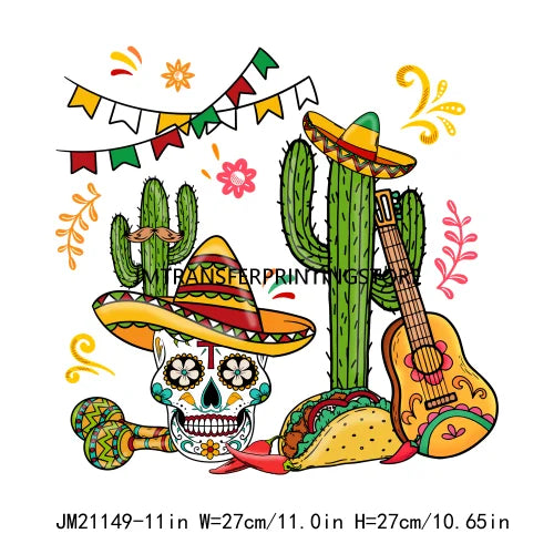 Cinco De Mayo Sugar Skull Let's Fiesta Designs Taco Tuesday Squad Mexican Party Tis The Season DTF Transfer Stickers For Clothes