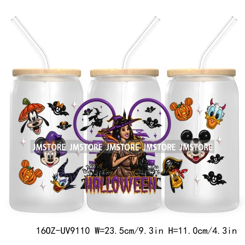 3D Halloween Princess UV DTF Sticker For 16OZ Libbey Glass Cup Can Wrap Transfer Stickers Custom Labels DIY Logo Bats Pumpkin