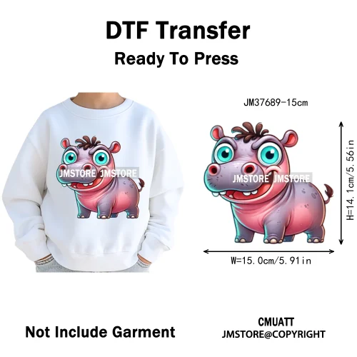 15cm 5.9in Kid Cute Silly Baby Pet Animal Iron On DTF Heat Transfer Sticker For Clothes Vinyl Thermal Washable T-Shirts Decals