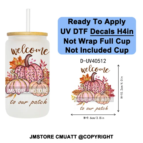 Cozy Autumn Fall Pumpkin Spice UV DTF Decals Ready To Apply Waterproof Transfer Stickers DIY Crafts For 16OZ Libbey Glass Can