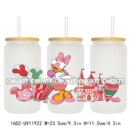 Cartoon Pink Sweet Happy Valentine‘s Day Kids Love Characters UV DTF Stickers Cup Wraps Logos For 16OZ Libbey Glass Can