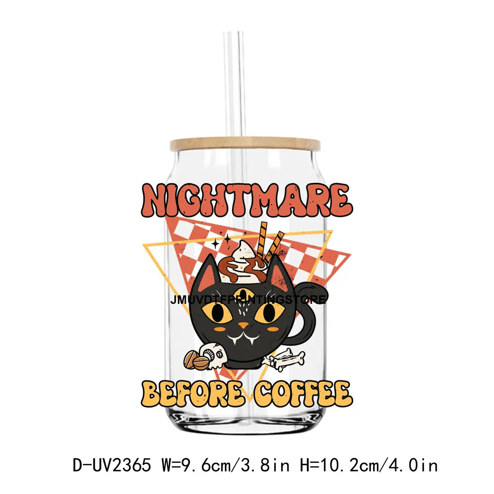 Retro Nightmare Before Coffee UV DTF Transfers Stickers Decals For Libbey Cold Cups Mugs Tumbler Waterproof DIY Craft