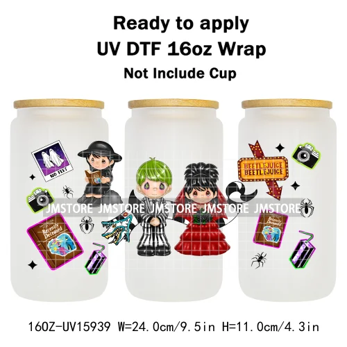 Halloween Girls Horror Movie Friends 16OZ UV DTF Cup Wrap Ready To Apply Waterproof Transfer Stickers For Libbey Glass Can Mugs