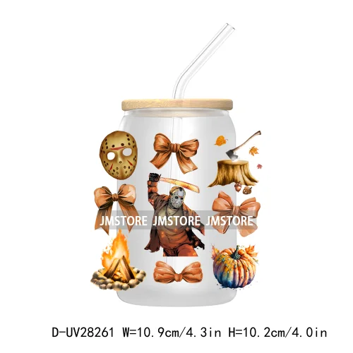 Cartoon Fall Coquette Bow Pumpkin Spice UV DTF Transfer Stickers Decals For Libbey Cold Cups Mug Tumbler Waterproof Autumn Vibes