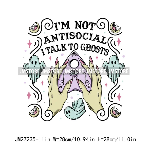 Cartoon Halloween Season Let's Go Ghouls Burn Sage Not Witches Spooky Vibes DTF Iron On Heat Press Transfer Stickers For Clothes
