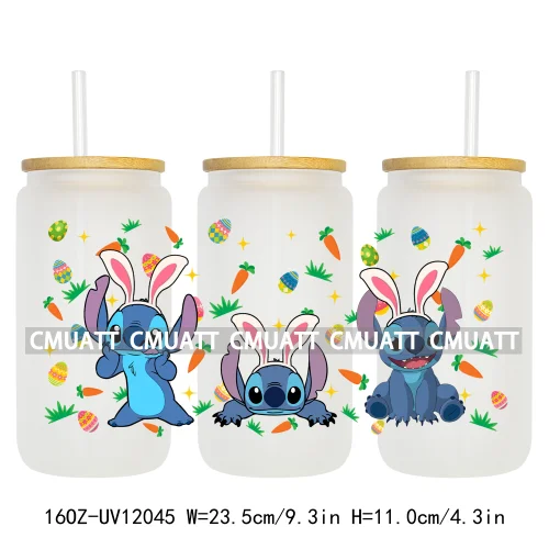 Spring Easter Stickers Cartoon Bunny Characters Eggs Kids 16OZ UV DTF Cup Wrap DIY Durable Label For Libbey Glass Can Mugs