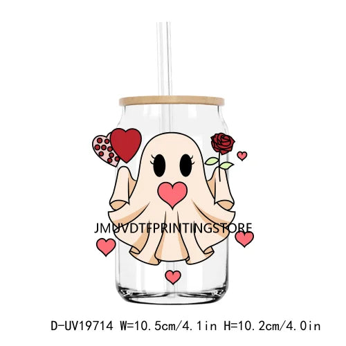 Spooky Ghost With Hearts Valentines Day UV DTF Transfers Stickers Decals For Libbey Cold Cups Mugs Tumbler Waterproof DIY Logo