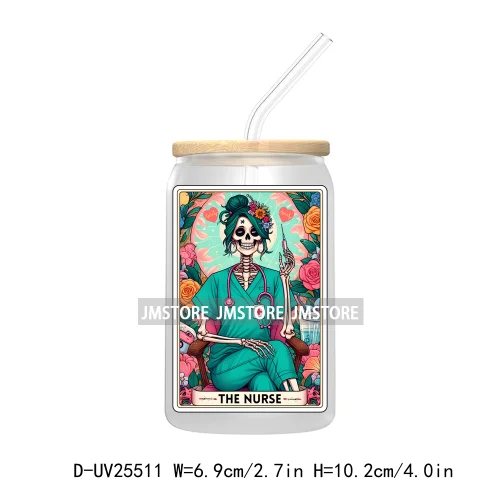 The Smoker Skeleton Tarot Card UV DTF Transfer Stickers Decals For Libbey Cold Cups Mugs Tumbler Custom Logo Labels Sugar Skull