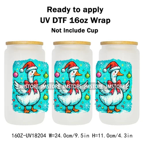 Preppy Brushstroke Christmas Santa Claus 16OZ UV DTF Cup Wraps Ready To Apply Waterproof Transfer Stickers For Libbey Glass Can