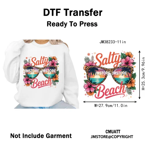 Tropical Summer Tequila Cocktail Drink Sunsets Salty Beach Vibes Logo Iron on DTF Transfers Stickers Ready to Press for Clothing