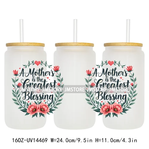 Mother's Day Quotes Mom Love UV DTF Wraps Transfer Sticker Waterproof Custom UV DTF Prints For 16OZ Libbey Glass Can Tumbler Mug