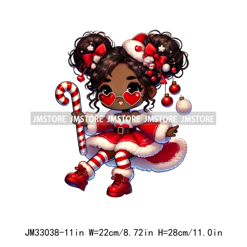 Sweet Santa African American Girly Christmas Character Holiday Vibes Xmas Iron On DTF Transfers Stickers Ready To Press T-shirts