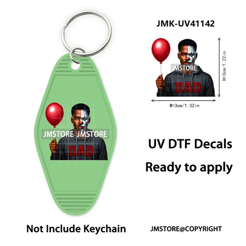 Black Dad Halloween Horror Villain UV DTF Motel Keychain Decal Ready To Ship Durable Transfer Stickers Prints For Hotel Keychain