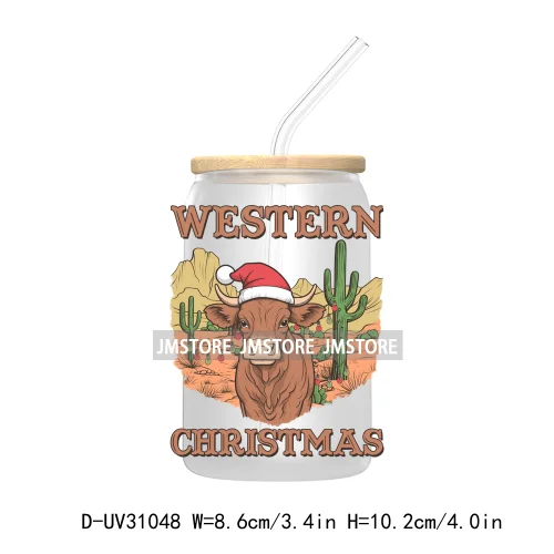 Retro Western Christmas Cowgirl Howdy Santa UV Sticker Decals For Libbey Cold Cups Mugs Tumbler Transfer Stickers Xmas Season