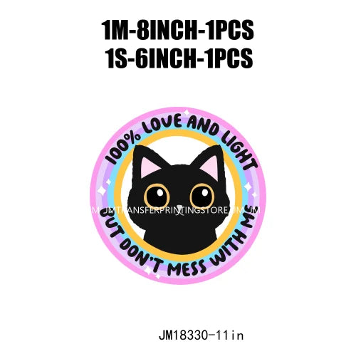 DIY Lovely Cat No Lazy Don't Stress Love And Light Decals Positive Quotes DTF Transfers Stickers Ready To Press For Hoodies