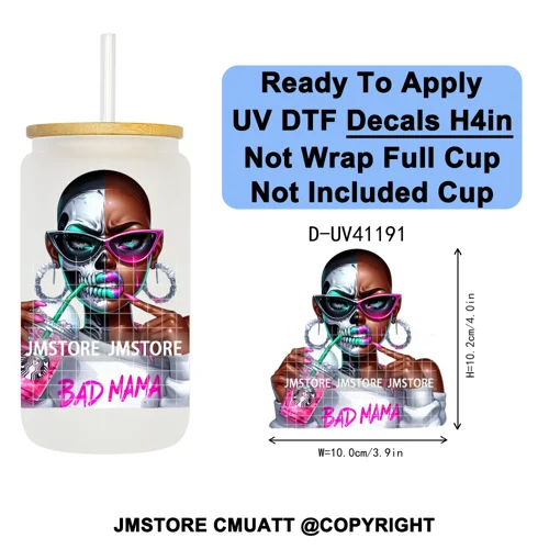 Bad Mama Killers Mom Halloween UV DTF Decals Ready To Apply Waterproof Transfer Stickers DIY Crafts For 16OZ Libbey Glass Can