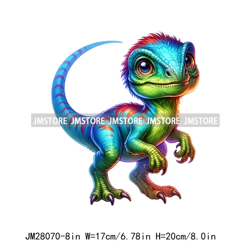 Colorful Dinosaur Baby Animal Thermal Printing Iron On DTF Transfer Stickers Ready To Press For Clothes