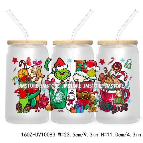 Funny Christmas Green Baby Character UV DTF Sticker For 16OZ Libbey Glass Cup Can Wrap Transfer Stickers Custom Labels DIY Logo