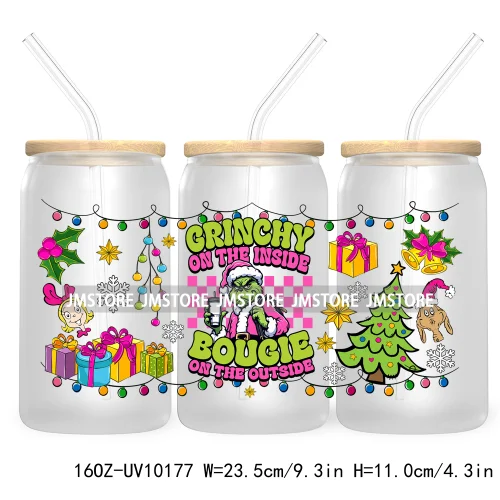 In My Christmas Era UV DTF Sticker For 16OZ Libbey Glass Cup Can Wrap Green Character Transfer Stickers Custom Labels DIY Logo