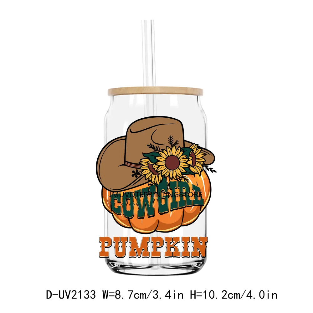 Howdy Fall Highland Cow Pumpkin UV DTF Transfers Stickers Decals For Libbey Cold Cups Mugs Tumbler Waterproof DIY Craft