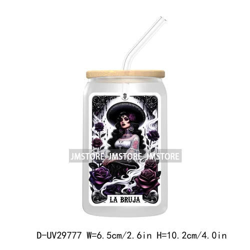 La Mexicana Latina Tarot Card UV DTF Transfer Stickers Decals For Libbey Cold Cups Mugs Tumbler Waterproof Floral Sugar Skulls