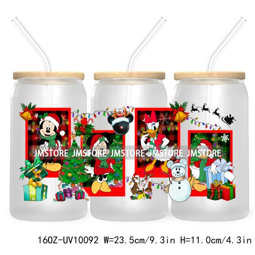 Mouse Christmas Cartoon Friends 16OZ UV DTF Cup Wrap Transfer Stickers Princess Custom Labels Waterproof For Libbey Glass Can