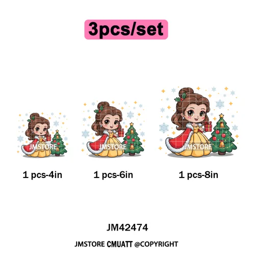 Cute Cartoon Movie Princess Christmas Winter Girly Kids Holiday Iron on DTF Washable Transfer Sticker Ready to Press for Clothes