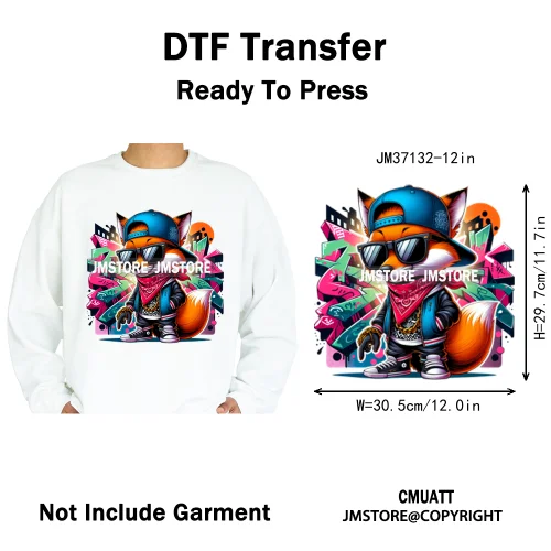 12in Cartoon Graffiti Streetwear Tiger Bunny Animal King Hip Hop Poster Iron on DTF Transfer Stickers Ready to Press for Hoodies