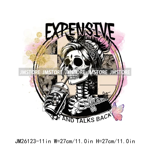 Colorful Coffee Skull Mom Life Boujee Sarcastic Good Moms Say Bad Words DTF Iron On Transfer Stickers Ready To Press For Clothes
